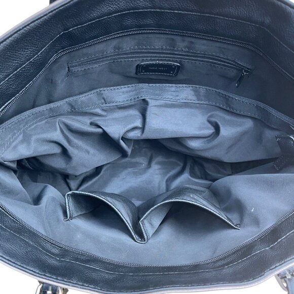 Nine West Taupe & Black Striped Faux Leather Black Tassel Detail Tote Bag Sz L - Picture 12 of 14